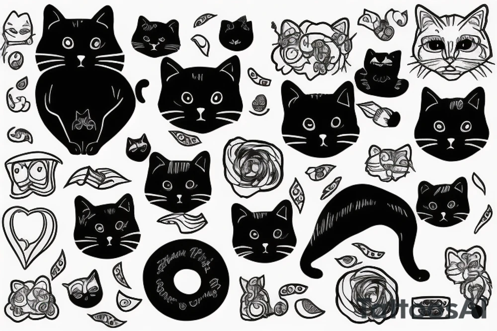 black cat with line tattoo idea