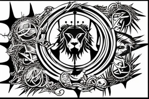 lion, cross, crown of thorns tattoo idea