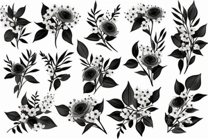 wrap around flowers with baby’s breath and eucalyptus tattoo idea