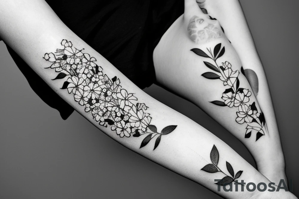 wrap around flowers with baby’s breath and eucalyptus tattoo idea wrap around flowers with baby’s breath and eucalyptus tattoo idea