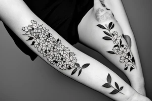 wrap around flowers with baby’s breath and eucalyptus tattoo idea