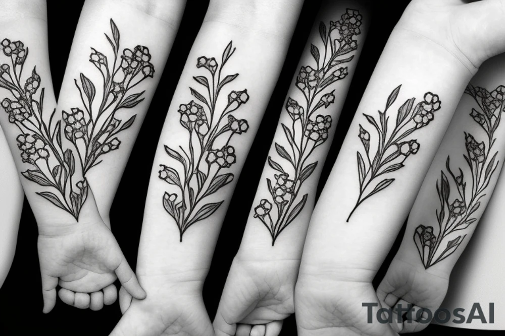 wrap around flowers with baby’s breath and eucalyptus tattoo idea