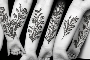 wrap around flowers with baby’s breath and eucalyptus tattoo idea
