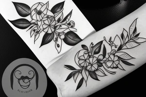 wrap around flowers with baby’s breath and eucalyptus tattoo idea