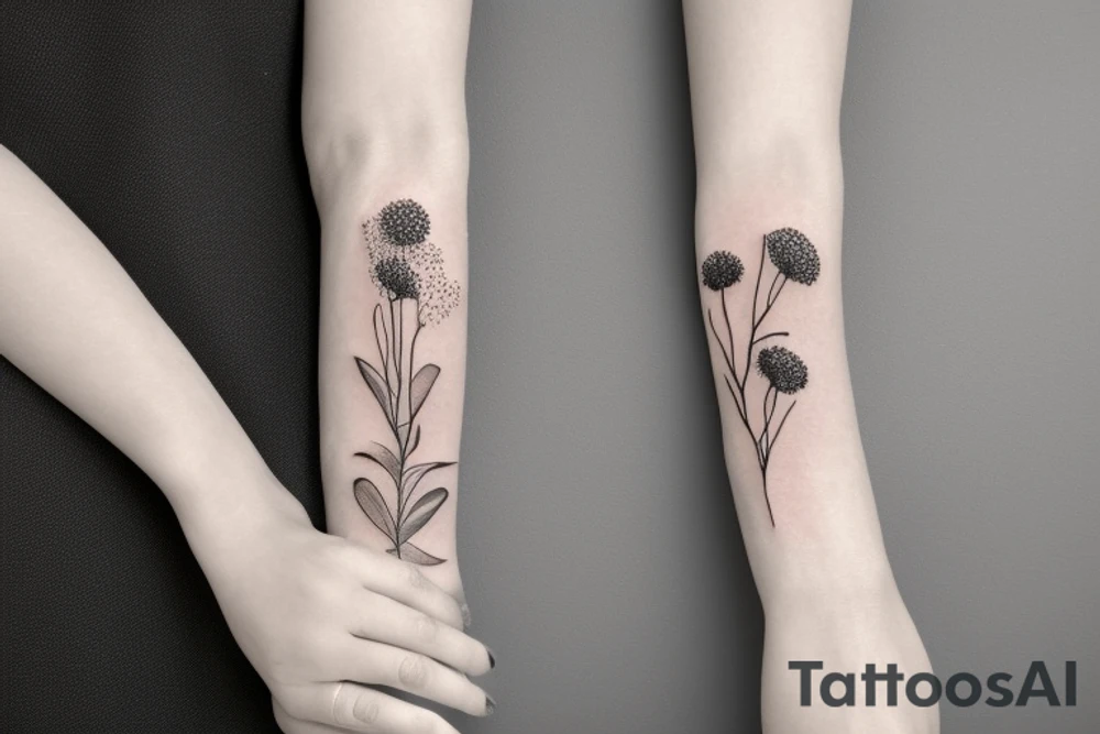 wrap around wrist flowers with baby’s breath and eucalyptus tattoo idea
