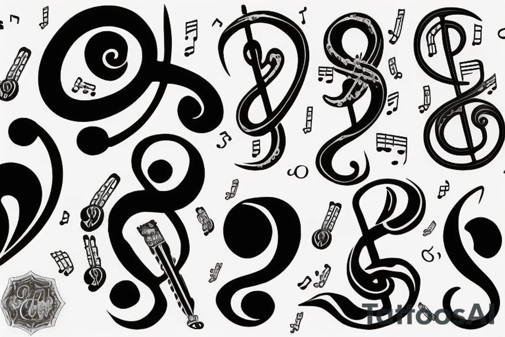 A treble clef that incorporates a base clef and a semicolon tattoo idea