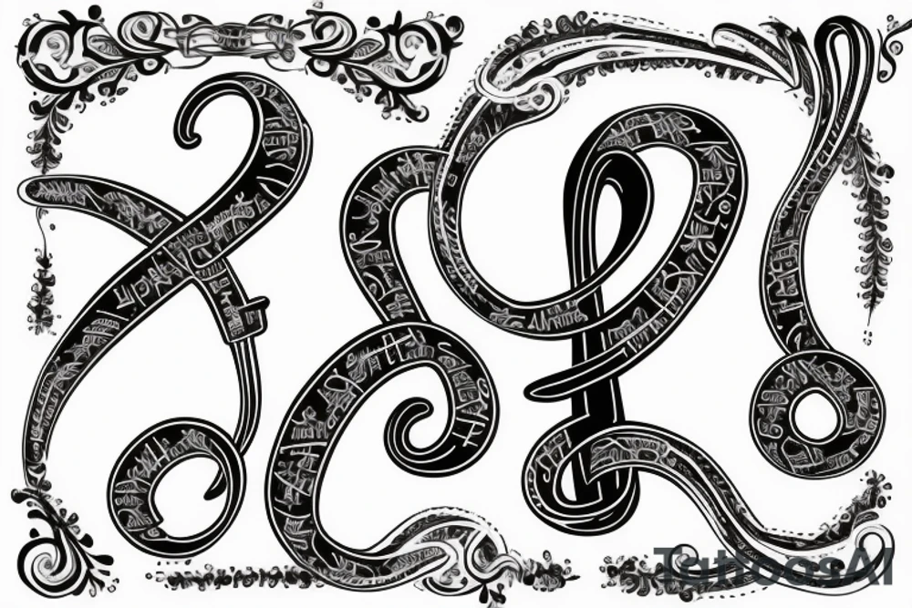 A treble clef that incorporates a base clef and a semicolon tattoo idea