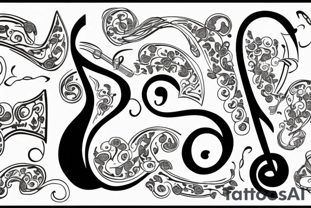 A treble clef that incorporates a base clef and a semicolon tattoo idea