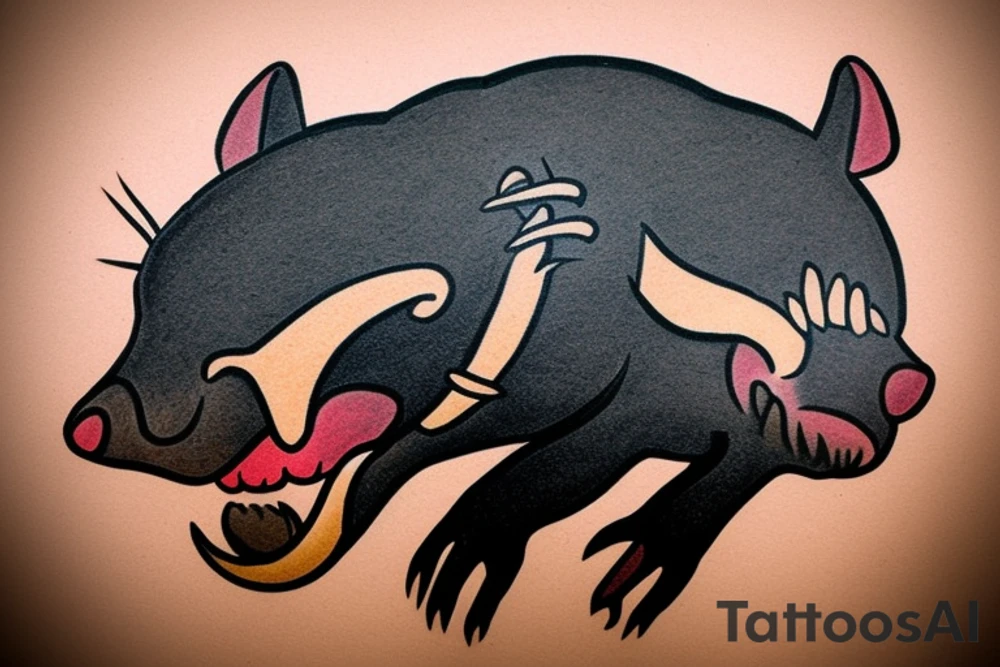 tasmanian devil cartoon with a skull instead of a face tattoo idea