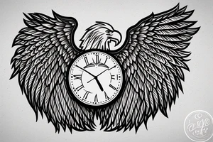 Eagles wings with books and tress wall clock tattoo idea