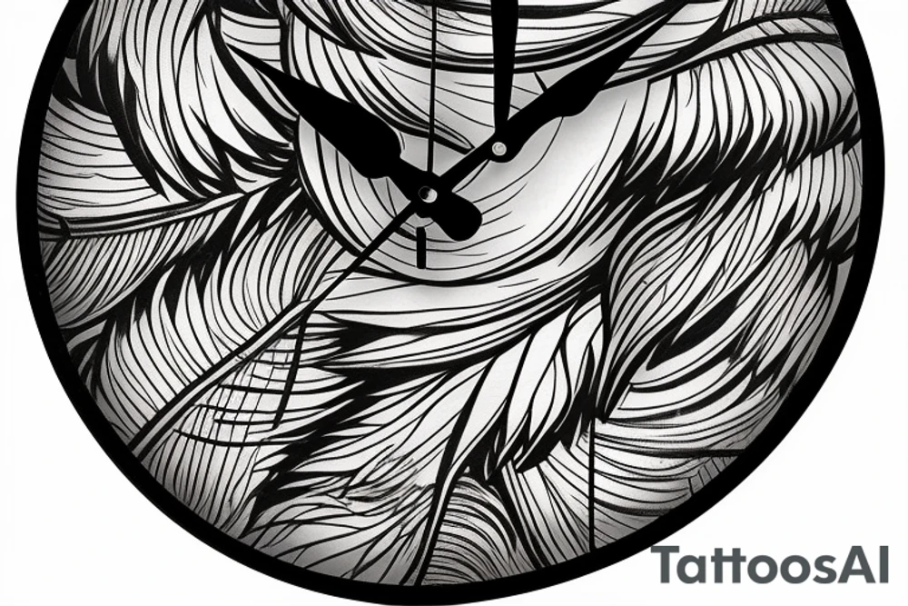 Eagles wings feather with books and tress wall clock tattoo idea