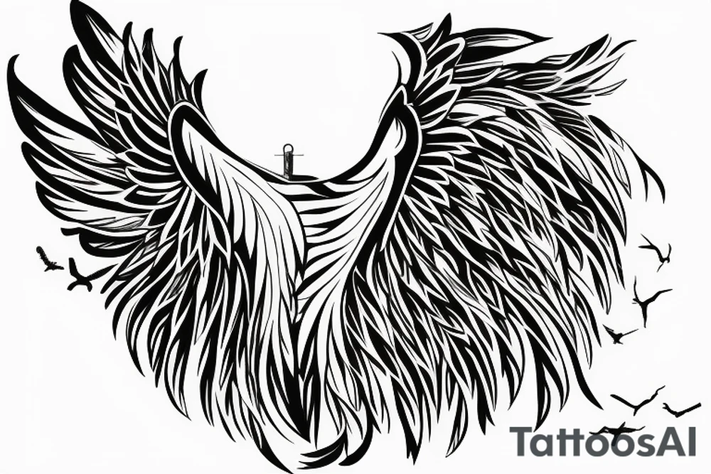 Eagles wings feather with books and tress wall clock tattoo idea