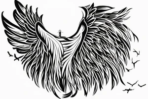 Eagles wings feather with books and tress wall clock tattoo idea