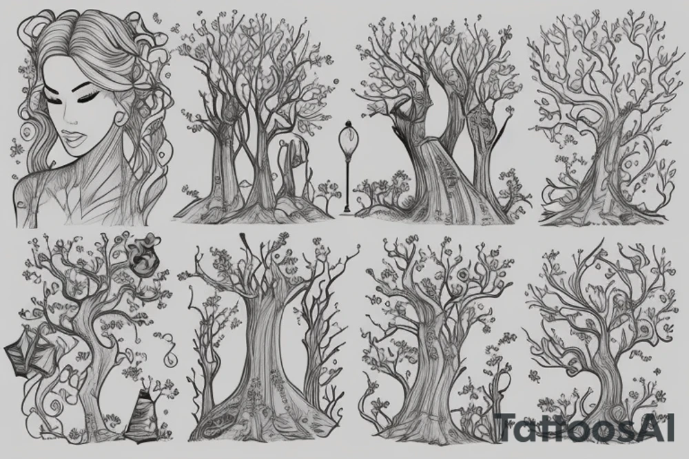 Golden trees, books tattoo idea