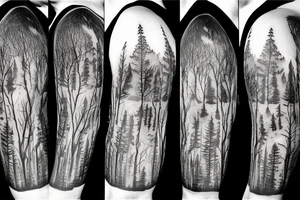 forest and mountains sleeve tattoo idea