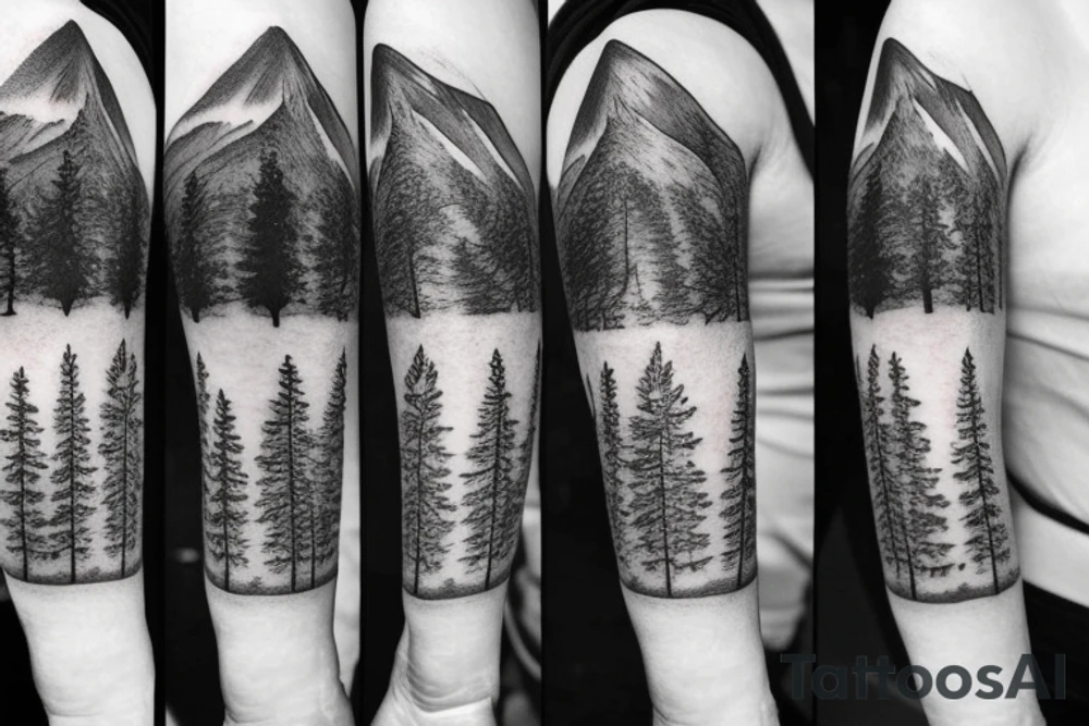 forest and mountains sleeve tattoo idea