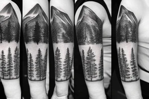 forest and mountains sleeve tattoo idea
