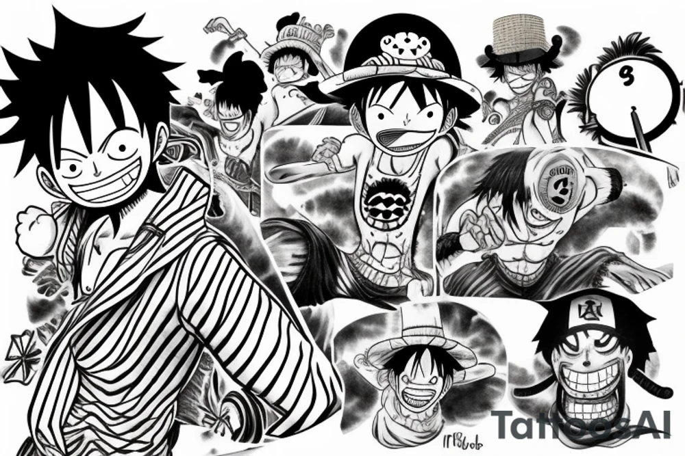 Luffy from one piece attacking tattoo idea