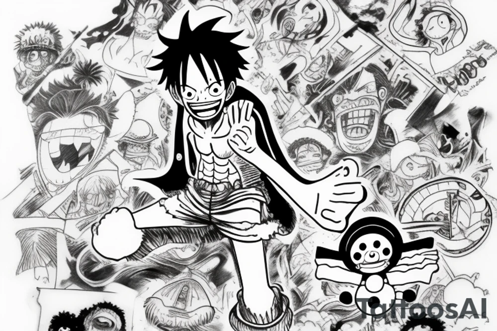 Luffy from one piece attacking tattoo idea