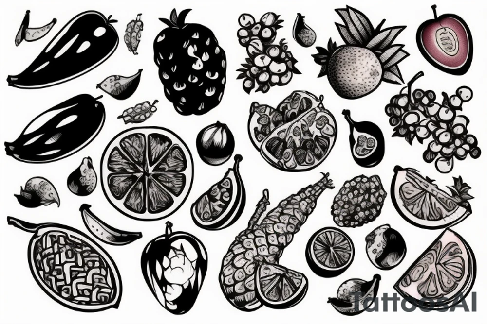traditional style tattoo of fruits tattoo idea