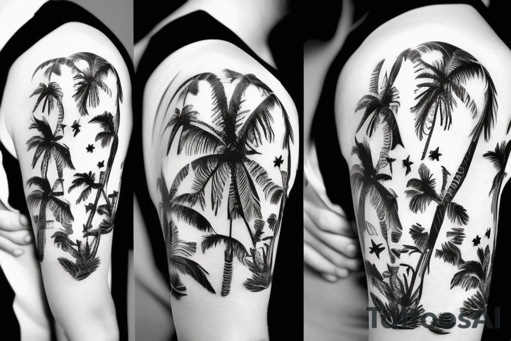 Skulls and palm trees with space background tattoo idea Skulls and palm trees with space background tattoo idea