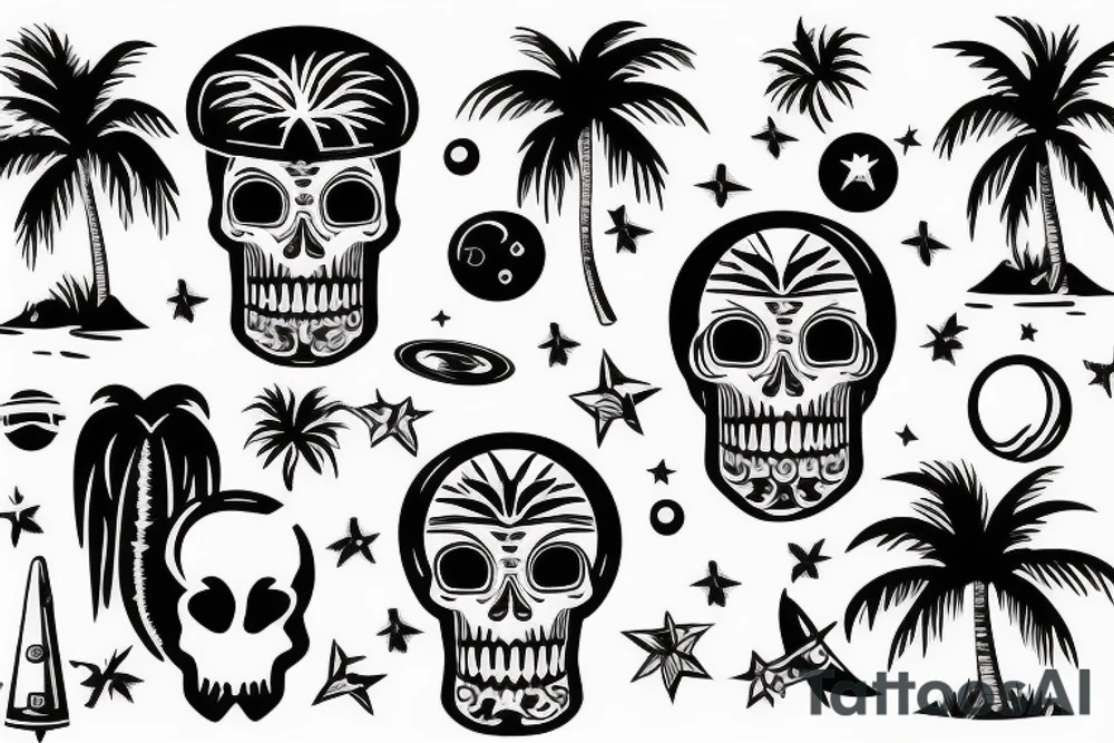 Skulls and palm trees with space background tattoo idea Skulls and palm trees with space background tattoo idea
