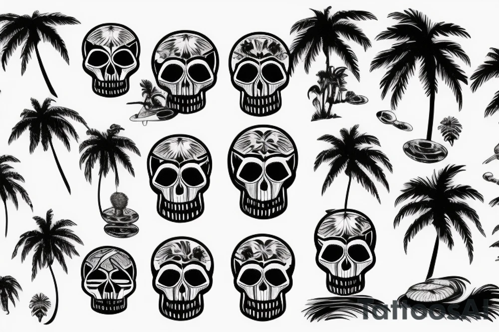 Skulls and palm trees with space background tattoo idea Skulls and palm trees with space background tattoo idea