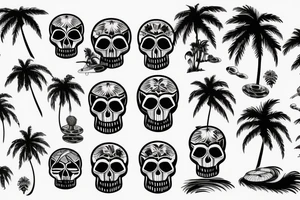 Skulls and palm trees with space background tattoo idea