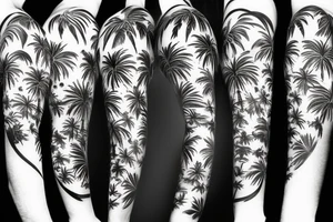 Skulls and palm trees with space background tattoo idea