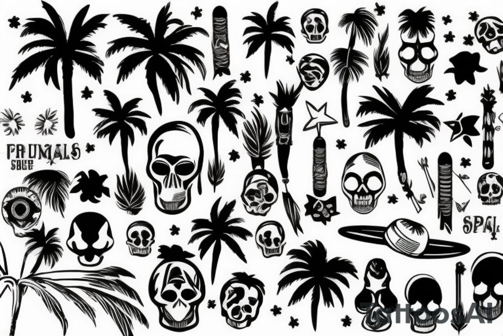 Skulls and palm trees with space background tattoo idea Skulls and palm trees with space background tattoo idea