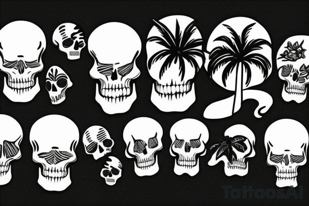 Skulls and palm trees tattoo idea