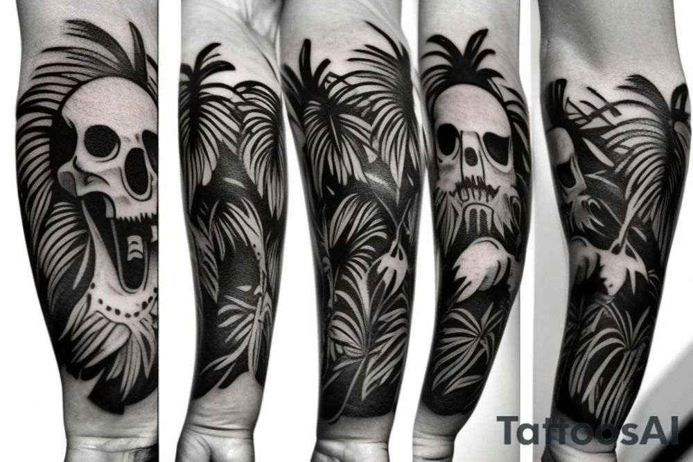 Skulls and palm trees tattoo idea