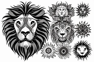 Head of a lion with the sun behind it tattoo idea