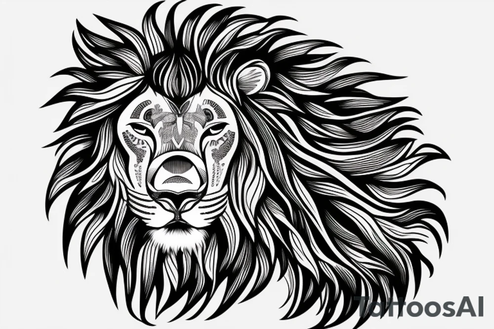 Head of a lion with the sun behind it tattoo idea