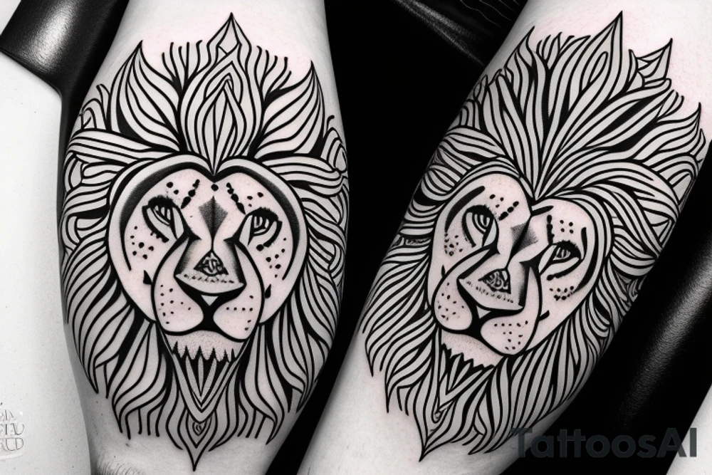 Half a Head of a lion with the sun on the other half tattoo idea