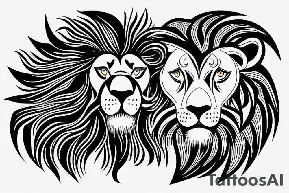 Half a Head of a lion with the sun on the other half tattoo idea