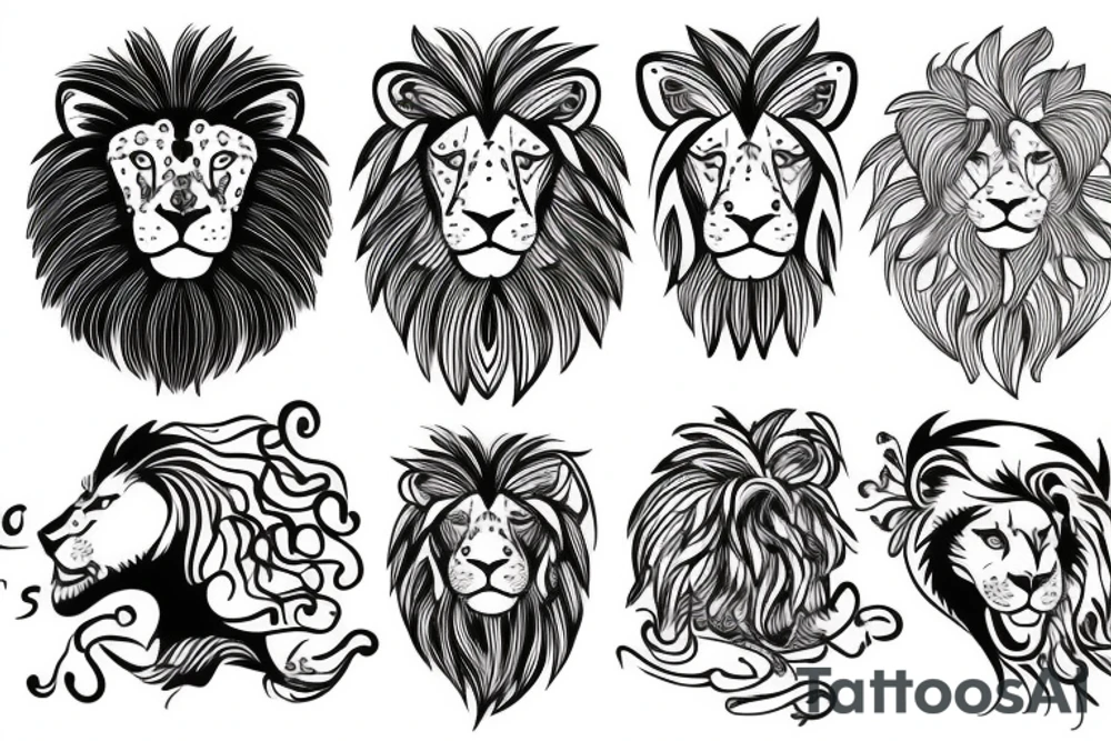 Half lion head and sun tattoo idea