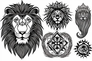 Half lion head and sun tattoo idea