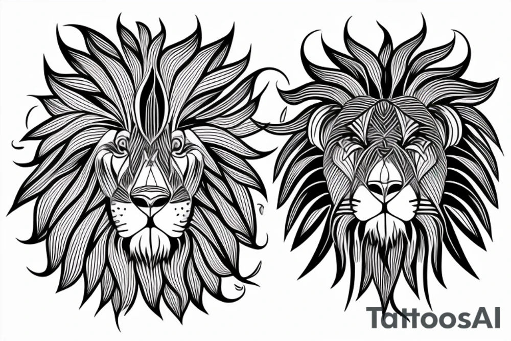 Half lion head and sun tattoo idea