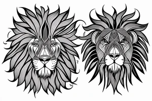 Half lion head and sun tattoo idea