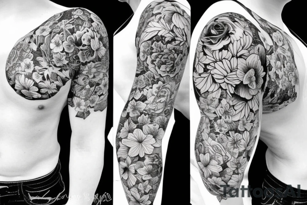 Floral sleeve books teapot tattoo idea