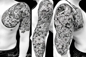 Floral sleeve books teapot tattoo idea