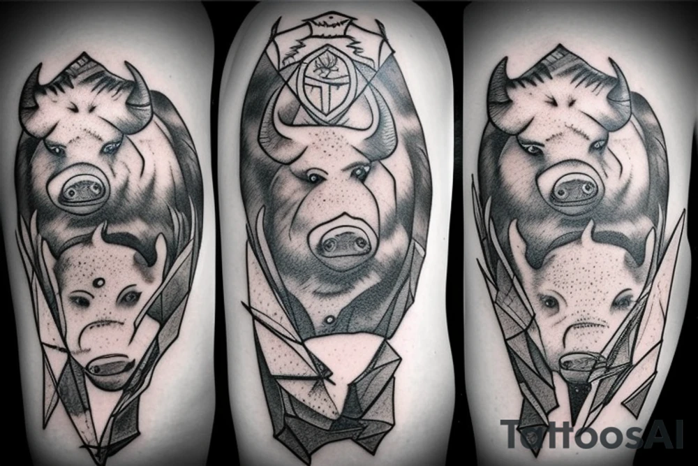 a hefty boar with a battle ax attacks tattoo idea