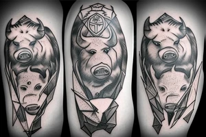 a hefty boar with a battle ax attacks tattoo idea