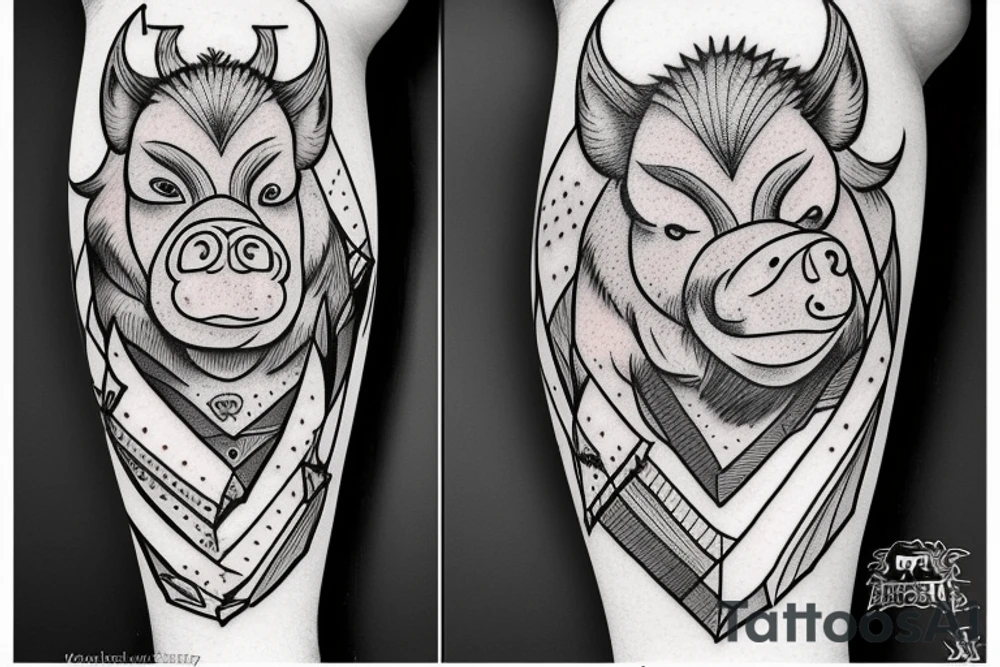 a hefty boar with a battle ax attacks tattoo idea