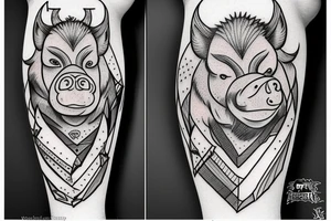 a hefty boar with a battle ax attacks tattoo idea