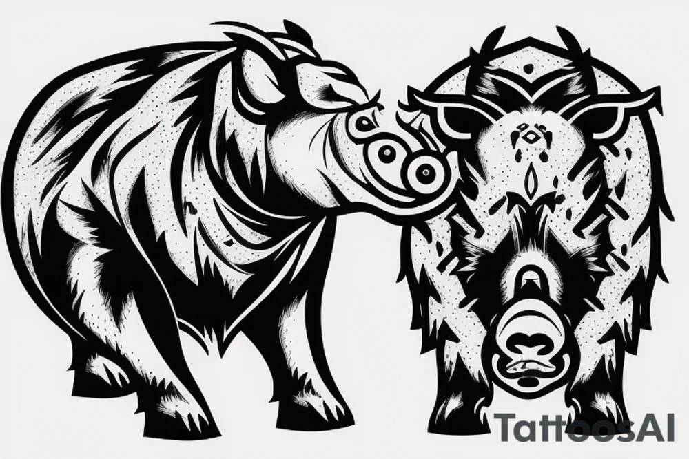 a hefty boar with a battle ax attacks tattoo idea