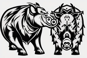 a hefty boar with a battle ax attacks tattoo idea