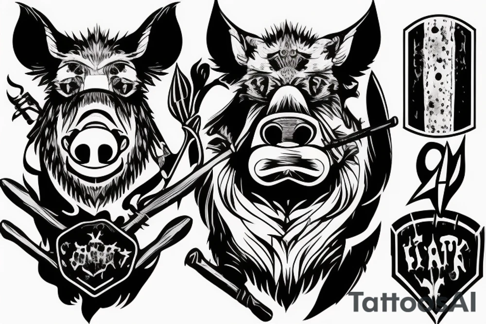 a hefty boar with a battle ax attacks tattoo idea