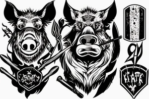 a hefty boar with a battle ax attacks tattoo idea